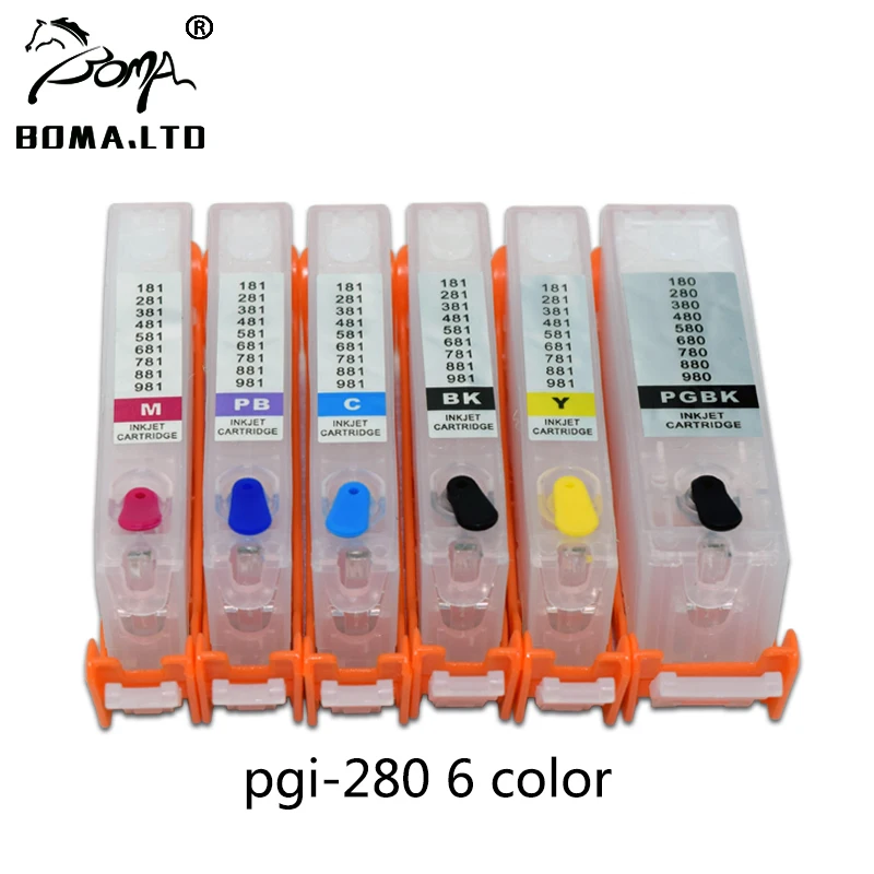PGI-280 6 color PGI280 PGI-280 CLI-281 заправка чернильный картридж с постоянным чипом для Canon TS702 PIXMA TR7520 TR8520 TS6120 TS8120 TS9120 принтер - Цвет: PGI-280 6 color