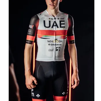 UAE-Camiseta de competición de Ciclismo pro team para hombre, Maillot de manga corta, pantalones cortos de gel con pechera de Ciclismo de Carretera para verano, 2021