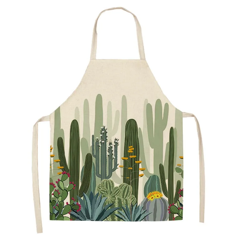 Cactus Printed Antifouling Kitchen Apron Cotton Linen Sleeveless man women Chef Cooking Aprons Kitchen accessories 68*55cm 0013