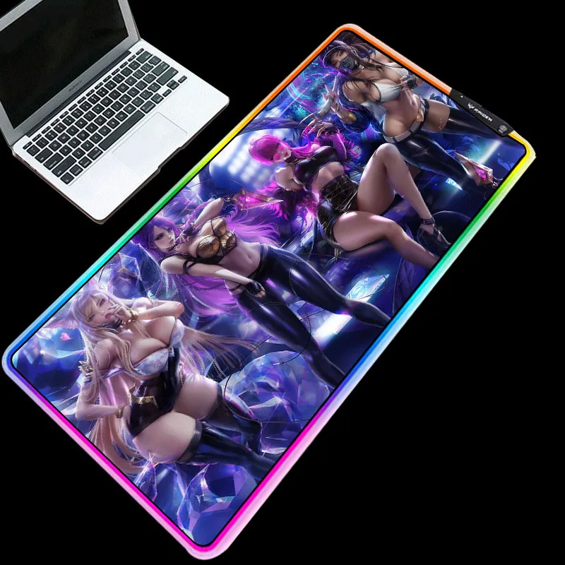 

RGB Glowing Mouse Pads LOL Ahri Hero Sexy Picture Desk Pads Durable Waterproof for PC Laptop Keyboard Mice Pad for Gamer Gaming