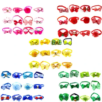 

9PCS/Bag Cute Dog Bow Tie Color Styles Handmade Ribbon Cat Neck Tie Small Large Dog Accessories 81 Colors Pet Supplies