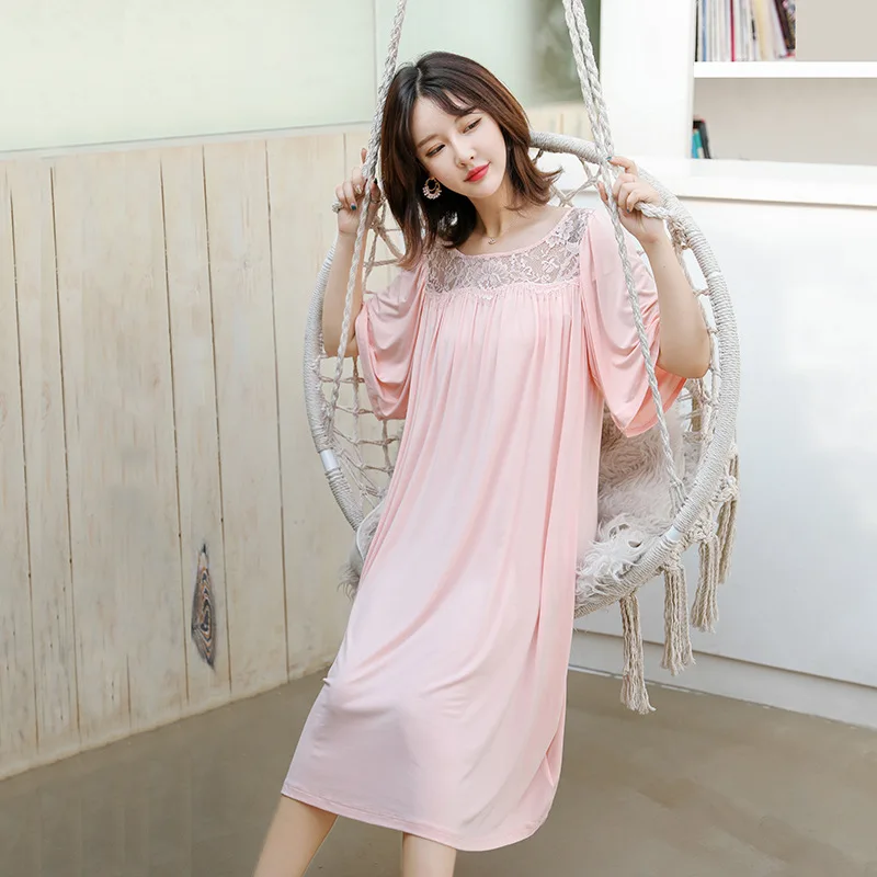 

Ice Silk Nightdress Women's Summer Lovely Thin Sexy Nightgown Long Modal Large Nightwear Skirt Homewear Sleepwear Sleep Dress