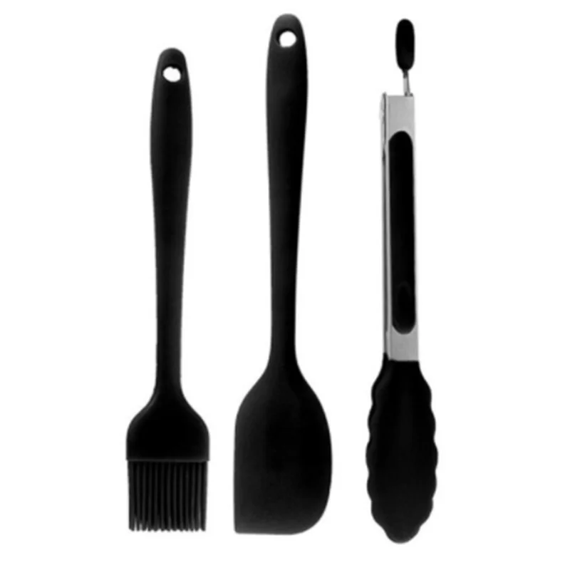 Food Tongs 1-3PCS Silicone Oil Basting Brush BBQ Tongs Set Cake Cream Scraper Butter Smoother Kitchen Grill Food Meat Tongs Barbecue