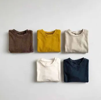 

2020 Korean new children clothing boys girls joker multi color long sleeve T shirt kids leisure tops