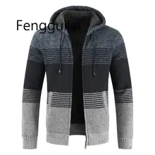 FASHION Sweater Coat Men 2020 Winter Thick Warm Hooded Cardigan Jumpers  Men Striped Cashmere Wool Liner Zipper Fleece Coats Men