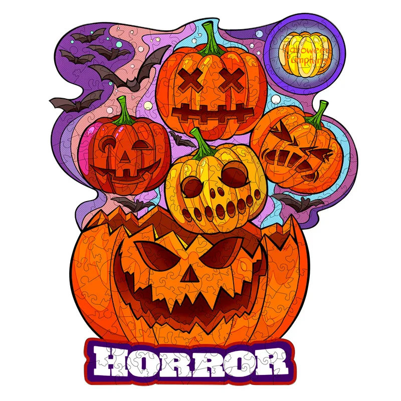 Horror Pumpkin Party Wooden Jigsaw Puzzle For Adults Kids Educational Toys 3D Games Halloween Gift Wood DIY Crafts | Дом и сад