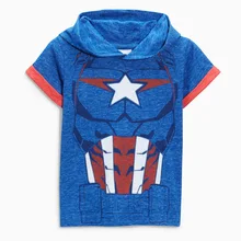 Новая стильная детская одежда для мальчиков; детская футболка с капюшоном и короткими рукавами из чистого хлопка; детская футболка с короткими рукавами