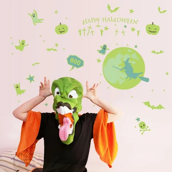 

2PCS Kids Halloween Fluorescent Luminous Glow in the Dark Self-adhesive Witch Wall Decoration Decals Stickers Toys for Room Home