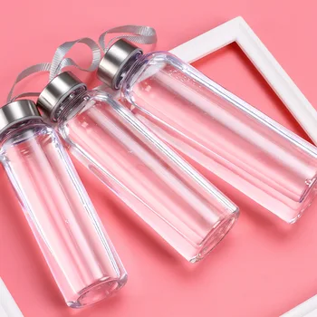 

300ML/400ML/500ML Plastic Water Bottles for Outdoor Sports Travel Transparent Clear Water Cups with Rope