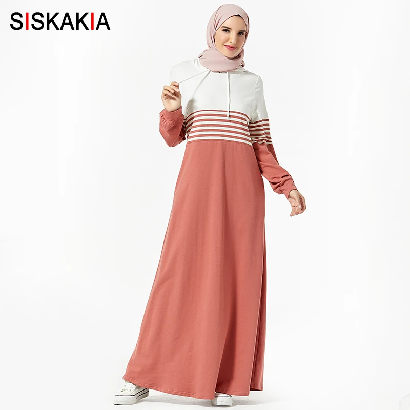 Hoodies Dress Siskakia для молодых женщин Повседневное Макси длинное платье свободного размера плюс вязаный свитер с капюшоном платья мода в полоску хит цвет пэчворк - Цвет: Hoodies Dress