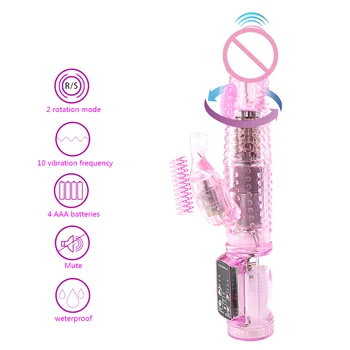 Rabbit Vibrator Realistic Dildo Penis Vibrator Clitoris Stimulate Massager Transparent Rotating Bead Female Sex Toy For Women 2