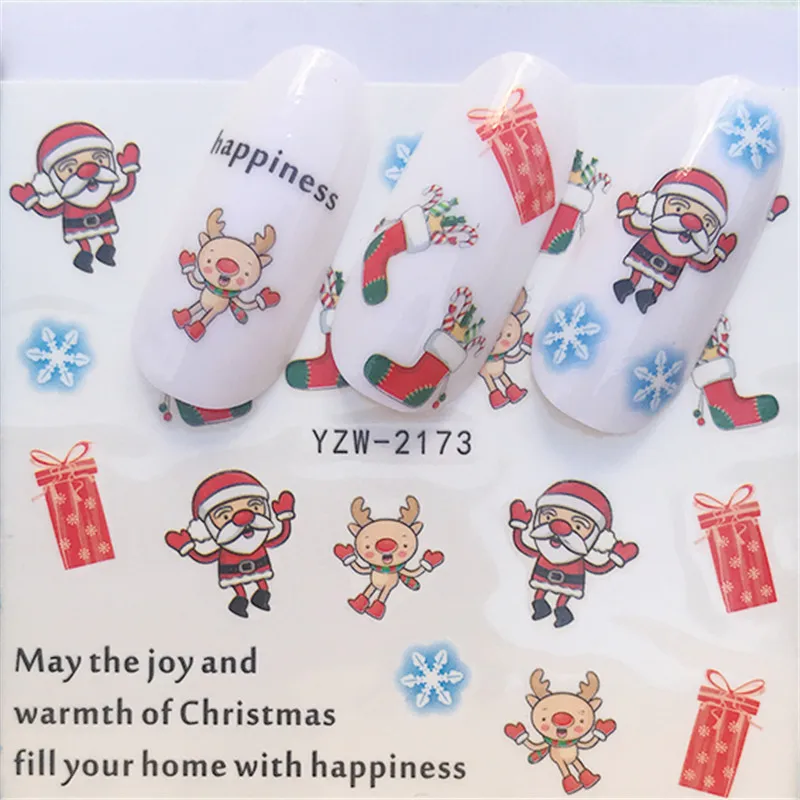 Новинка, рождественское искусство для ногтей, водное тату, снеговик, наклейки для наклеек, Рождественский Санта Клаус, олень, полное украшение - Цвет: YZW-2173