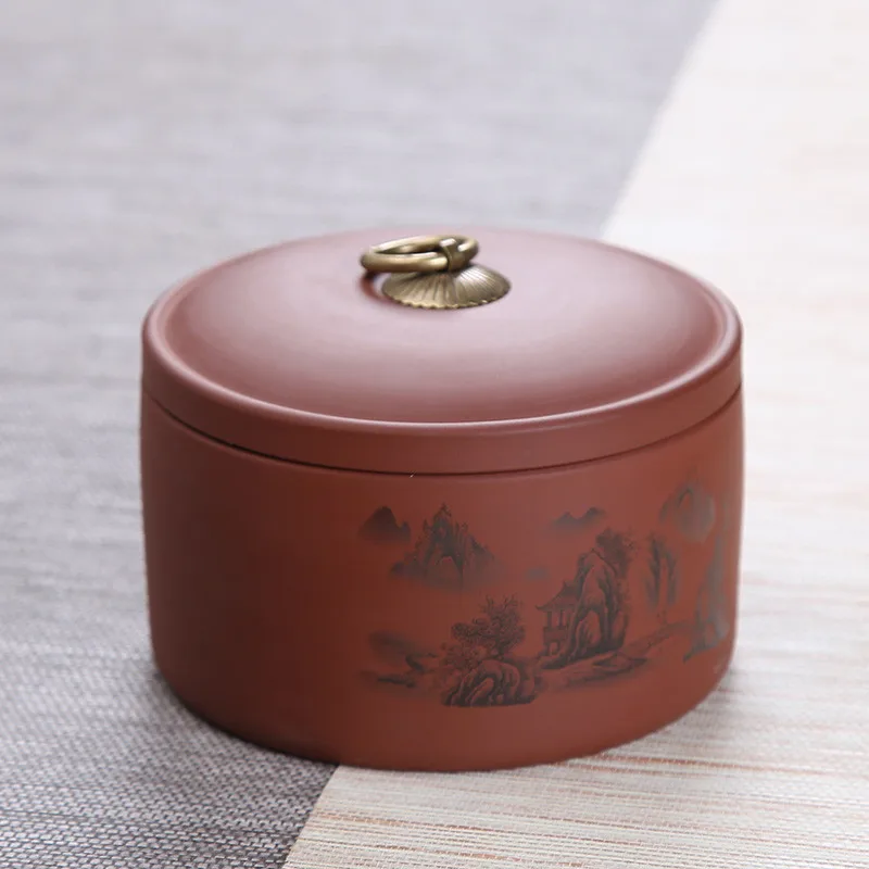 

Purple Clay Storage Box For Tea Small Tea Jar Caddy Retro Round Food Container Kitchen Spices Storage Organizer Portable Case