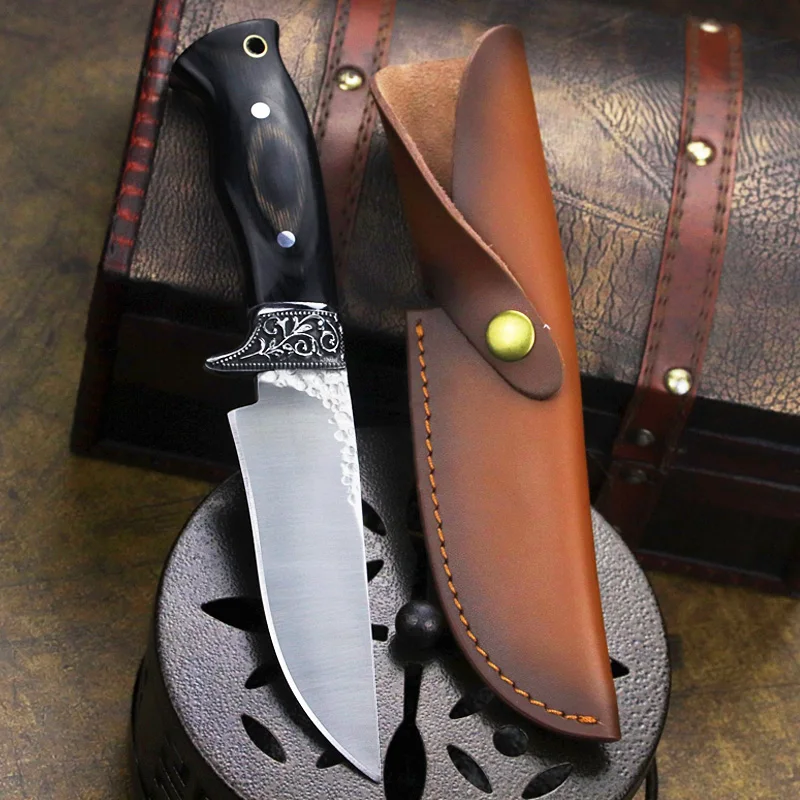 Ebony handle high carbon steel mirror light sharp tactical straight knife camping hunting North American | Инструменты