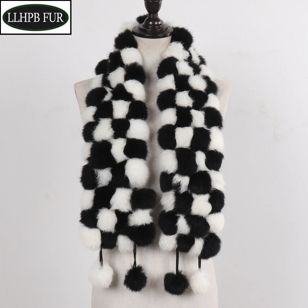 

2024 Hot Sale Women Knitted Real Rabbit Fur Muffler Natural Warm Rabbit Fur Scarf Lady Fashion 100% Genuine Rabbit Fur Scarves