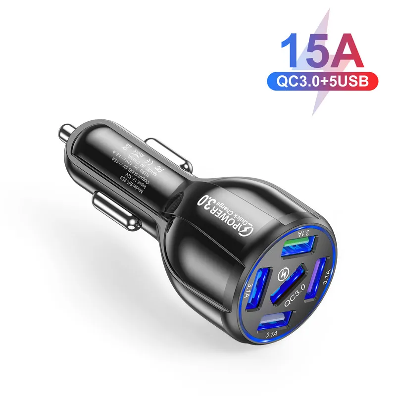 5v 3a usb c 5 Ports USB Car Charge Quick Charge 3.0 Charger For 12 Xiaomi Huawei Mini LED Fast Charging Mobile Phone Charger Adapter in Car usb quick charge 3.0