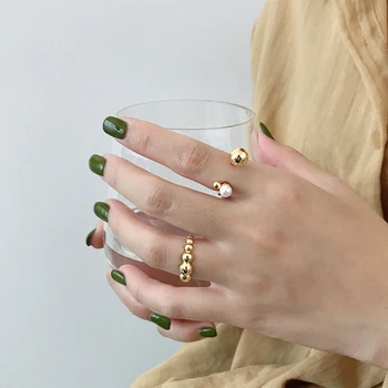

GHIDBK 925 Sterling Silver Dainty Beaded Open Rings Minimalist Geometrical Beads Ring for Women Unique Design Ring Trend Jewelry