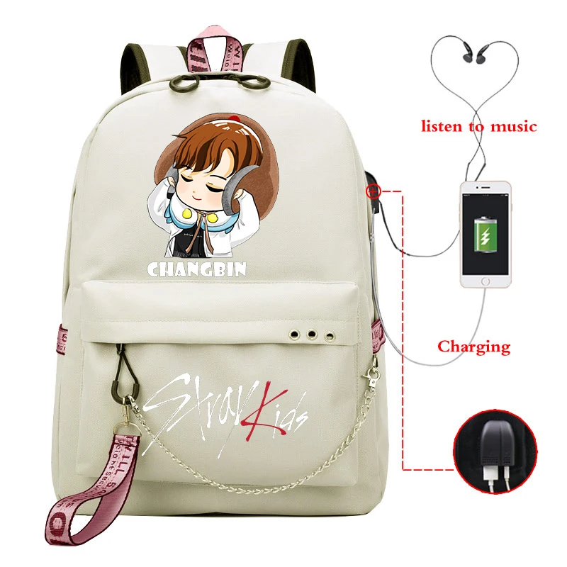 Бродячий Детский рюкзак, Mochila Feminina, Usb зарядка, школьные сумки для девочек-подростков, Kpop Bookbag, женский рюкзак, рюкзак для ноутбука, рюкзак для путешествий - Цвет: 810-JX-Straykids 9