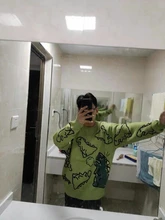 Suéter de moda Harajuku para hombre, ropa informal estilo Hip Hop, jersey de dibujos animados de dinosaurios, cuello redondo, suéteres de pareja informales de gran tamaño