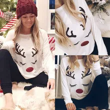 Зимняя теплая женская пижама с принтом лося, комплект осенней женской одежды из кусков, женские толстовки с капюшоном, ночная рубашка, модная повседневная женская пижама с круглым вырезом