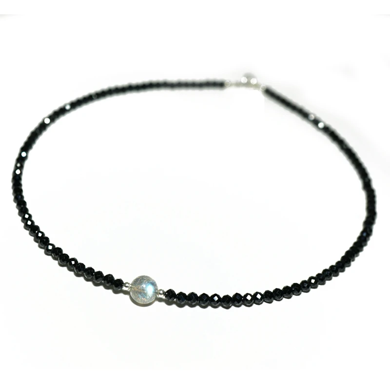 

Natrual Shining Black Spinels 2-3mm Faceted Beads Labradorite 925 sterling silver Fashion Necklace for Women/ Men Dropshippi