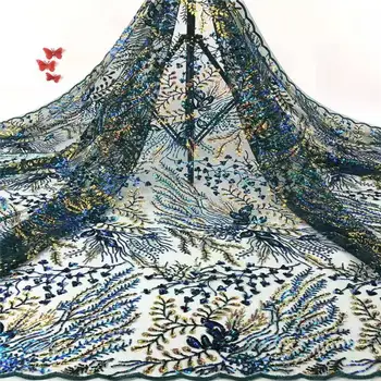 

Latest Nigerian Tulle Lace Fabric 5 Yards African French Lace Fabric With Sequins Green Mesh Laces For Dress Party 1762