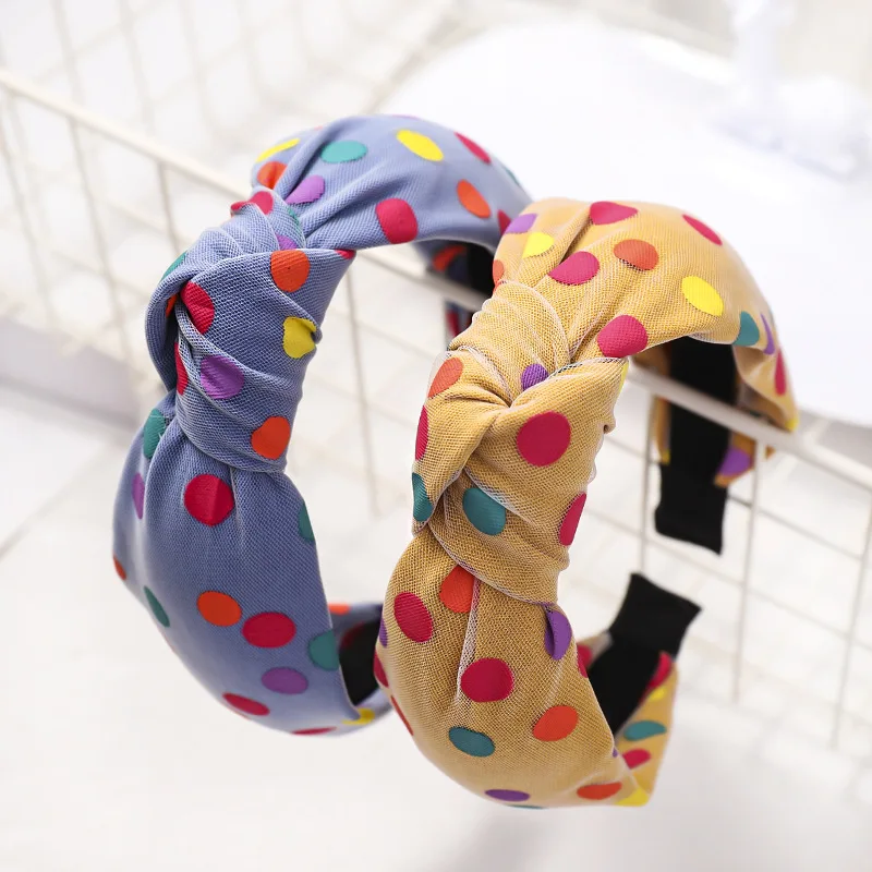 

Fashion New Hair Accessories Women Candy Color Big Dot Point Hairband Double Layer Mesh Cloth Hair Band Turban Adult Headband