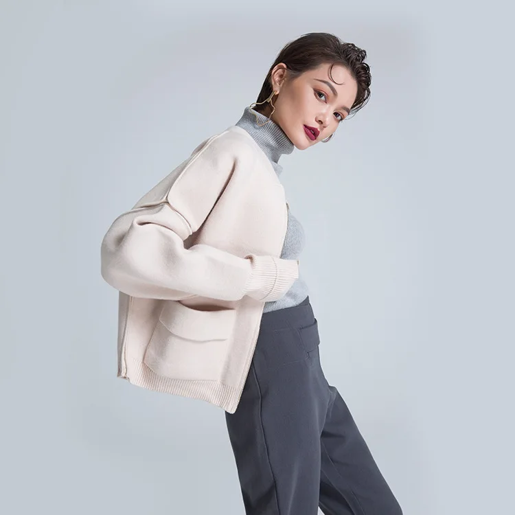 ^Cheap Autumn/Winter Women's Sweater Jacket Stylish Simplicity Office Ladies Solid-colored Round-neck Zippered Knitted Cardigan Women