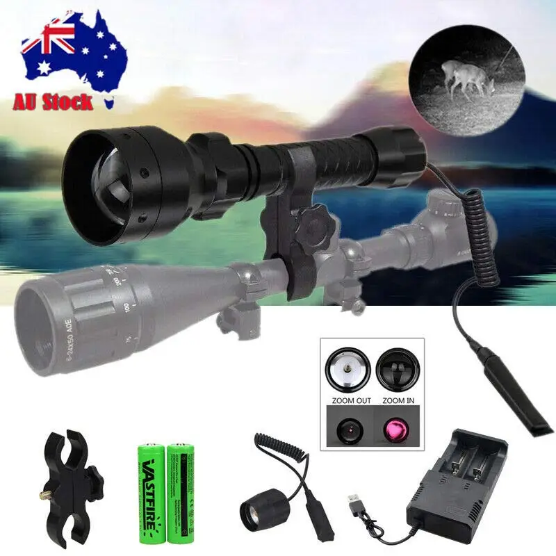 

Tactical Hunting Flashlight 850nm Night Vision 50MM Lens Infrared Light + Scope Mount +Pressure Switch+2*Battery+USB Charger
