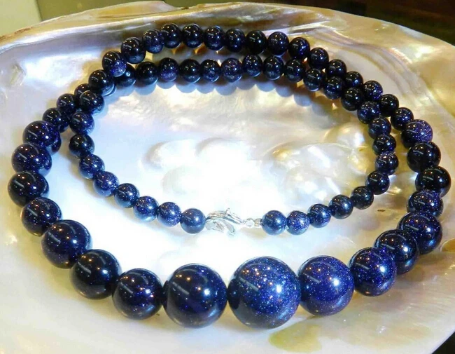 915 +++6-14mm Galaxy Staras Blue Sand Sun Sitara Round Beads Necklace 18&quot | Украшения и аксессуары