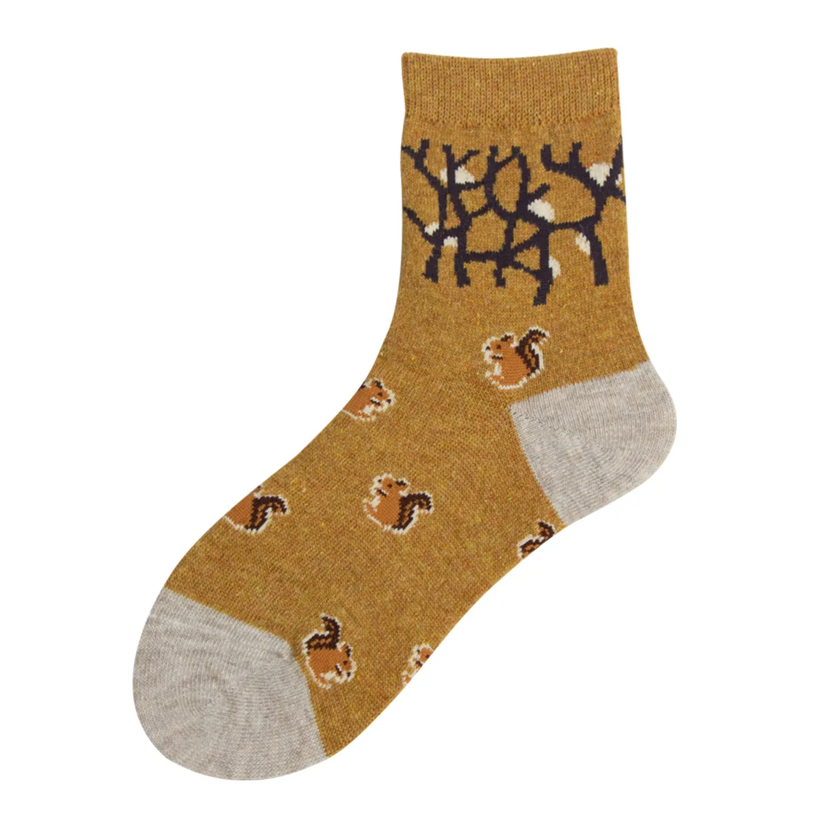 Jeseca, рождественские носки для женщин, зимняя плотная теплая шерсть, носки с мультяшным животным принтом, японские кавайные милые винтажные носки для девочек - Цвет: ginger yellow