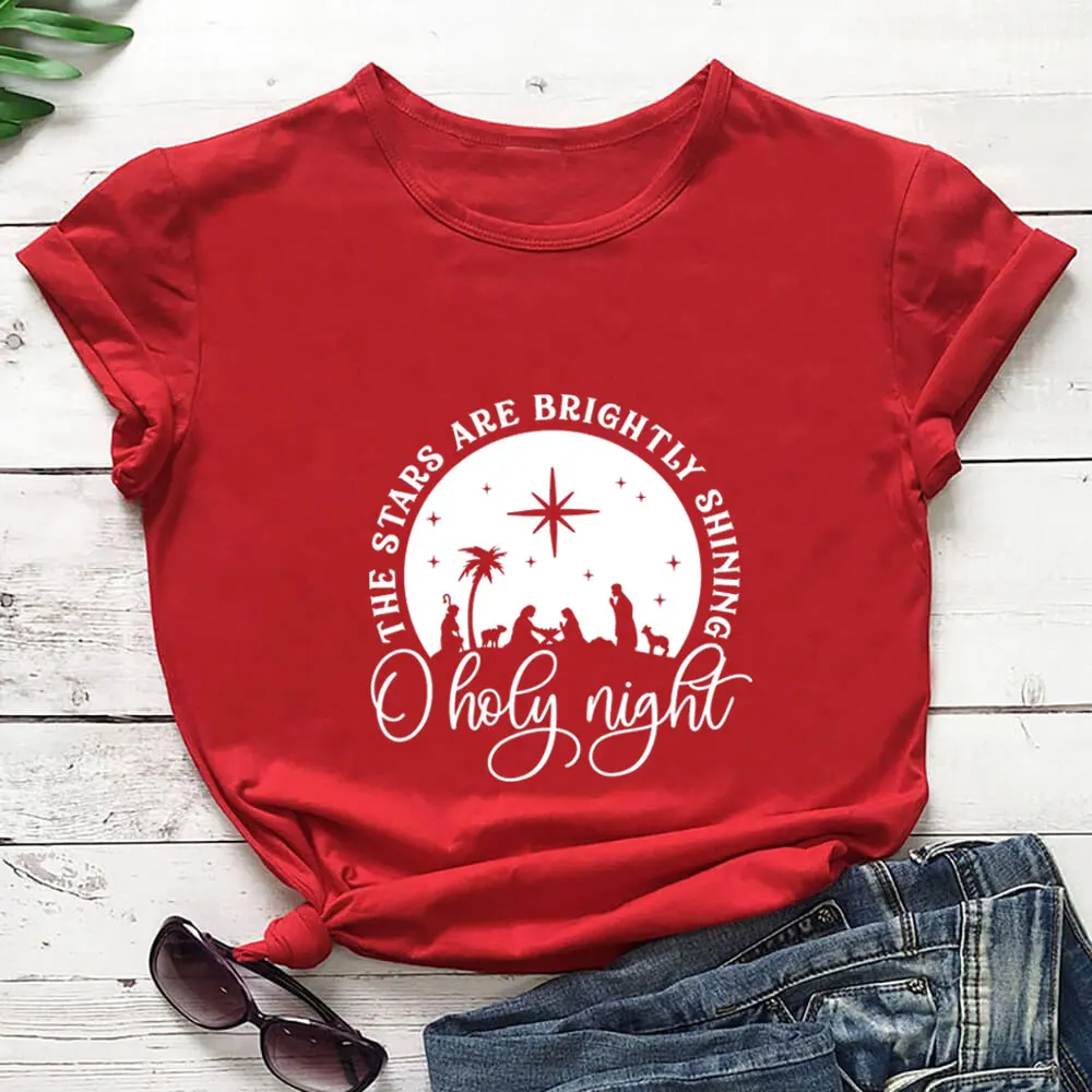 

O Holy Night Christmas 100%Cotton Women T Shirt Unisex Winter Funny Casual Short Sleeve Top Christmas Shirt New Year Gift