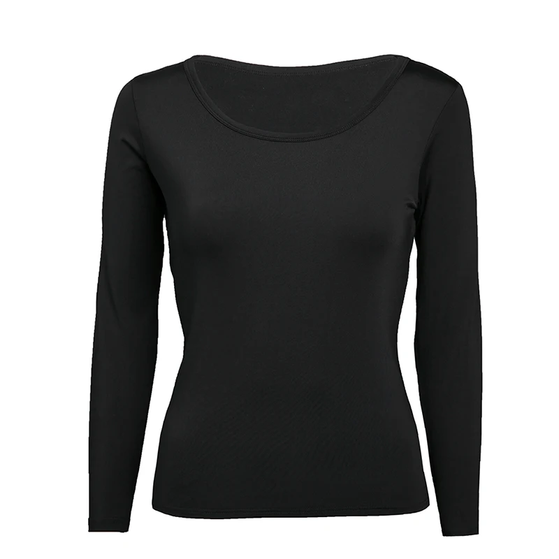 

Free Shipping Women Thermal Shirt Long Sleeve Fleece Shirt Black