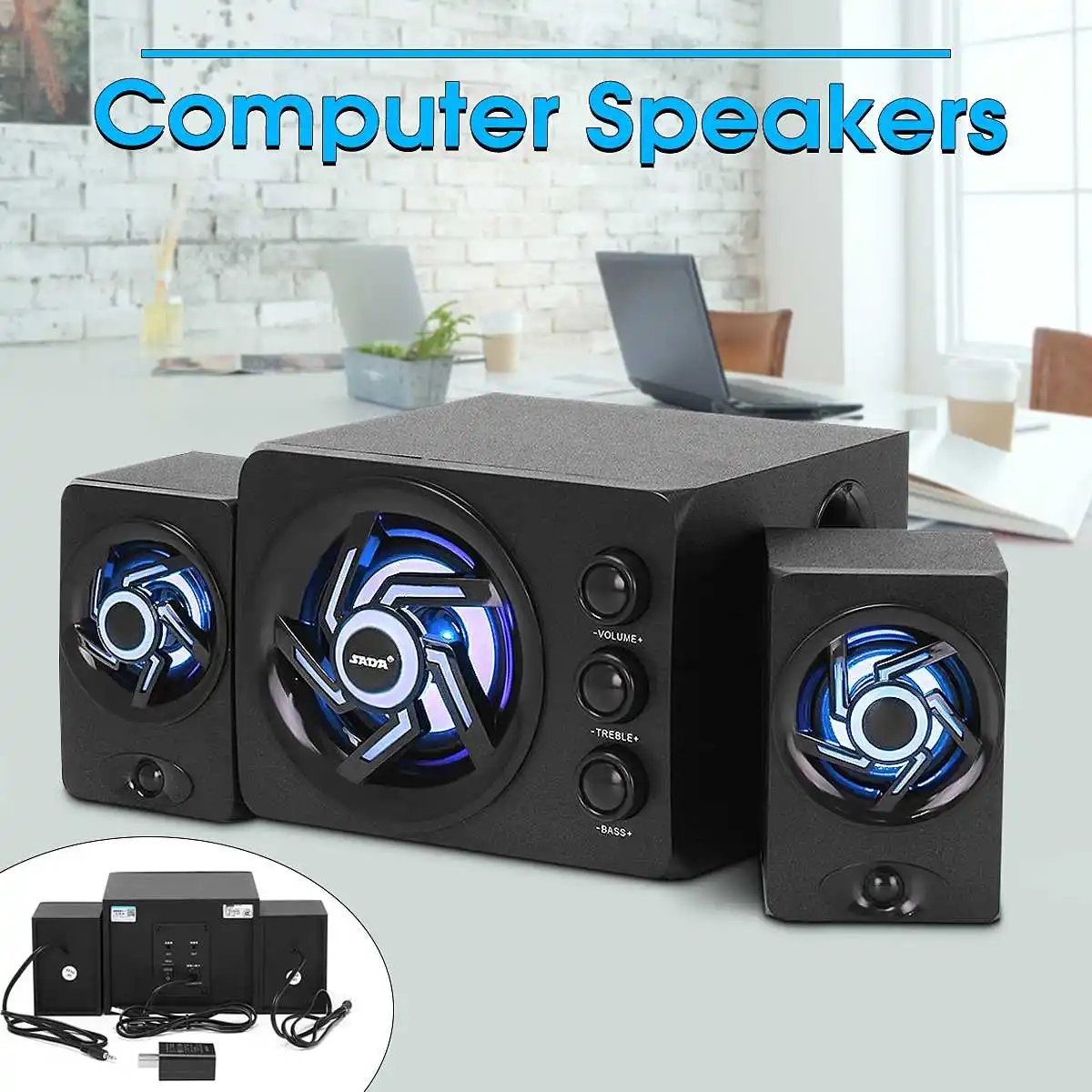 LED Light 2.1 Desktop Computer Speaker Heavy Bass Subwoofer Home Combination Speaker USB Power Supply For PC Laptop Cellphone