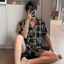 Plus Size Men's Pajama Short's for Summer Satin Set Silk Unisex Female Male Pijama Casual Home Clothes pyjama homme pijamas