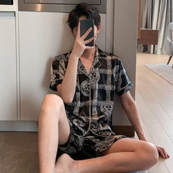 Plus Size Men's Pajama Short's for Summer Satin Set Silk Unisex Female Male Pijama Casual Home Clothes pyjama homme pijamas