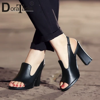 

DORATASIA Genuine Leather Girl Summer Sandals Brand Casual Sandals Women Open Toe Back Strap Block Heels Shoes Woman