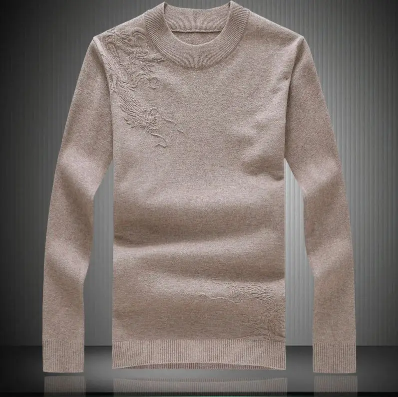 MOGU свитера мужские Новые Модные Повседневные свитера с круглым вырезом из плотного хлопка трикотажные качественные мужские свитера пуловеры Мужская одежда размер M-8XL - Цвет: Бежевый