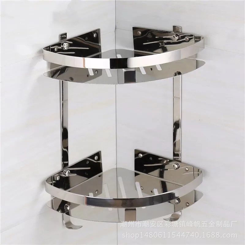 

Bathroom SUS304 Tripod Toilet Stainless Steel Corner Storage Rack And Double Three Layer Wall Hangers Storage Shelf Pendant