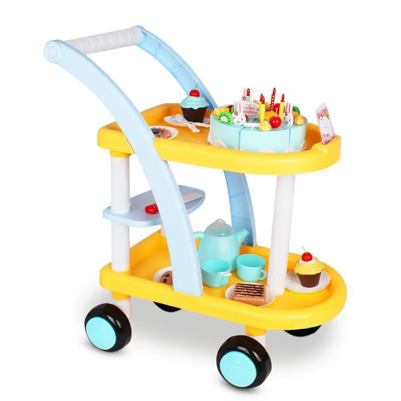 

Beibigu Play House Birthday Cake Toy Trolley Children Simulated Cake Fruit Cut Interactive Educational