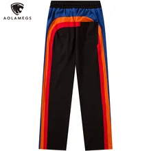 

Aolamegs Colorful Patchwork Sweatpants Men Loose Casual Straight Pants Couple Elastic Waist High Street Harajuku Trousers Spring