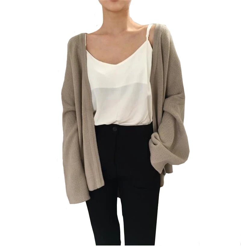 

New Cotton Solid Cardigan Long Sleeve Knitted Sweater Women Open Stitch Casual Sweters Women Invierno Loose Cardigan