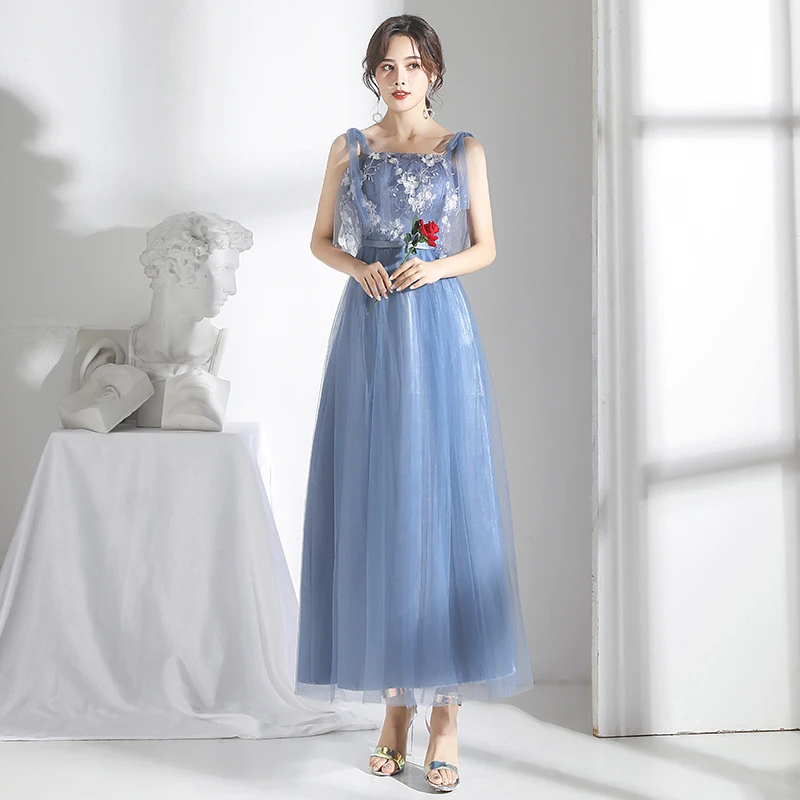 Серое синее платье подружки невесты, свадебное платье Azul Marino, элегантное женское платье для свадебной вечеринки, сексуальное платье с v-образным вырезом для выпускного вечера - Цвет: B long gray blue