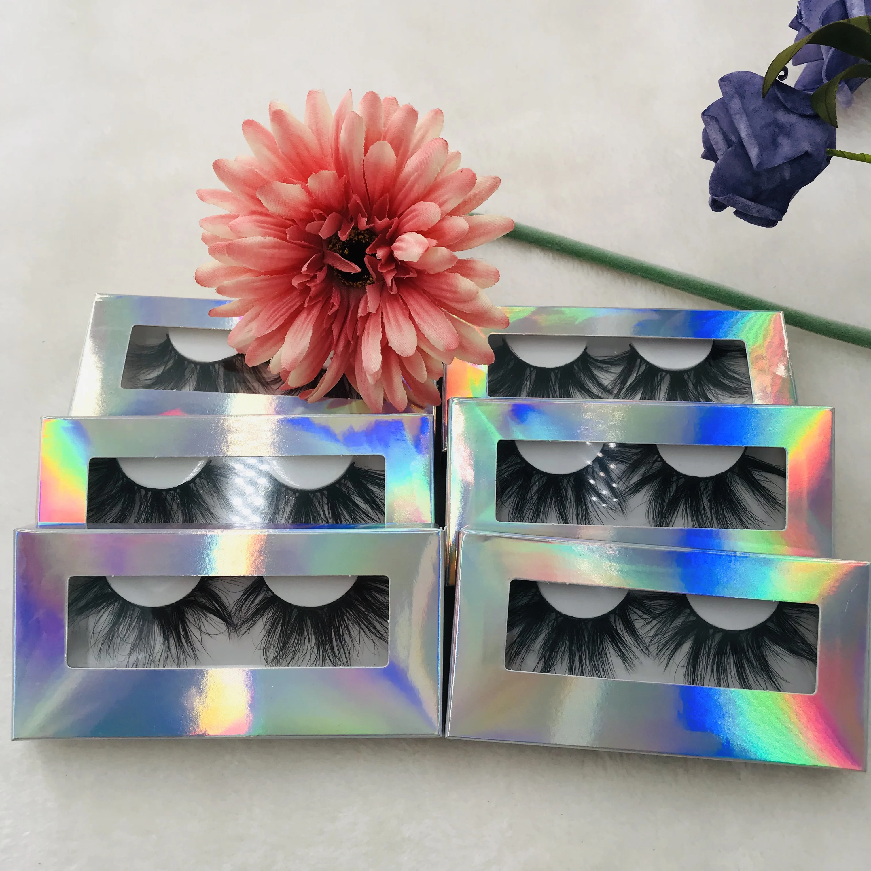 

6 Pairs/Lot Mink 5D Lashes Fluffy Short Eyelashes Custom Holographic Boxes Eyelash