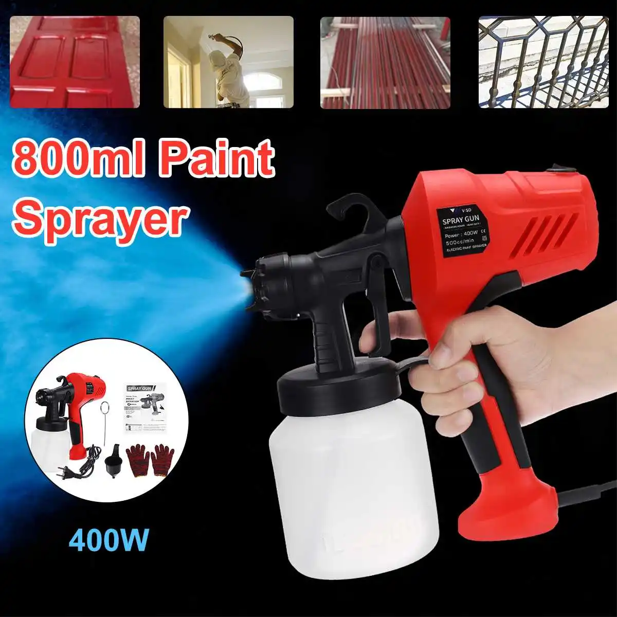 

400W Power Electric Paint Air Spray Guns Paint Sprayer 2.5mm 800ml Airbrush Kit For Room Wall Furniture Painting Spraying Tool