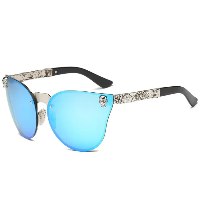 Новинка, модные женские готические солнцезащитные очки с металлической оправой в виде черепа, высококачественные солнцезащитные очки Oculos De Sol Feminino, роскошные - Цвет линз: C6-Silver-Blue