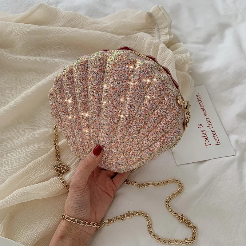 

2019 new shell shape sequins pillow bag mermaid sea breeze single shoulder slanted female bag