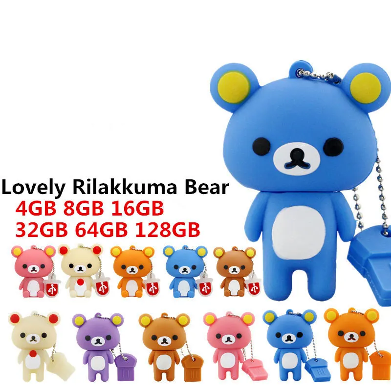 

New Pen drive Lovely Rilakkuma Bear 128GB 64GB USB Flash Drive 32GB 16GB Pendrive 8GB 4GB waterproof flash memory stick Gifts