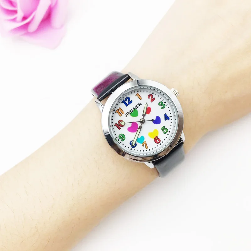 zegarek wholesale kid girl watch analog quartz students wristwatches colorful cartoon heart pu leather strap ladies clock 2019 gifts (83)