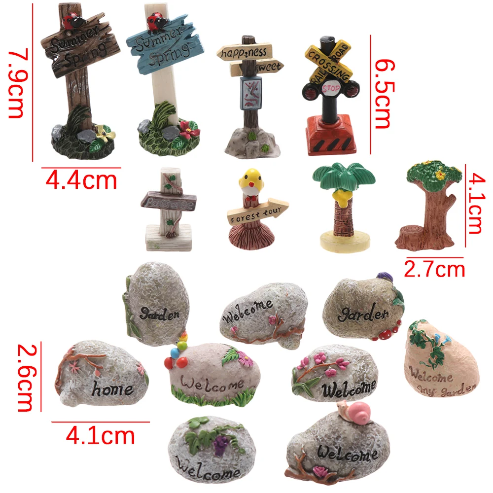 1 Pc Mini Road Sign Simulation Stone Signpost Micro Landscape Doll House Desktop Ornament Resin Craft Gift Fashion Home Decor-5